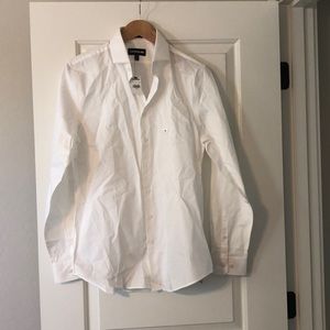 White button-up collared suit shirt. Express small classic fit